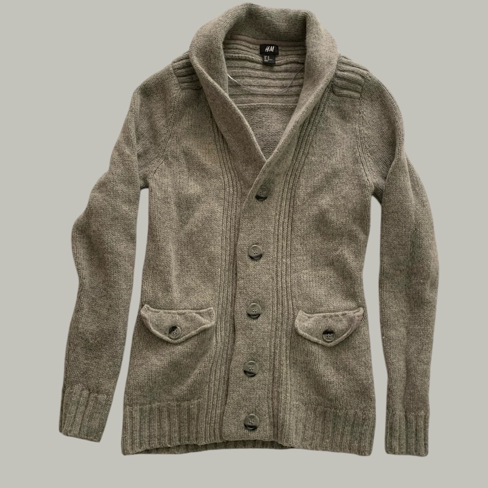 Gray Wool Blend Cardigan With Collar Size Extra Small